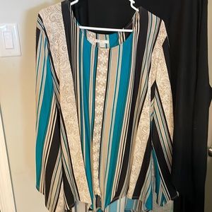 Plus size turquoise black & beige blouse
